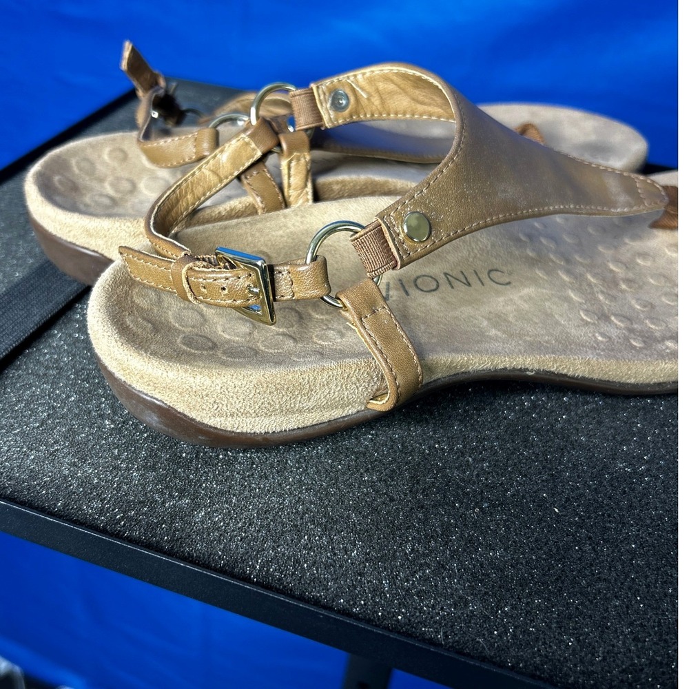 Vionic Women Brown Kirra Backstrap Tan Leather Thong Sandal Sz 7 Cushion Comfort - Picture 3 of 12